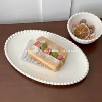 Miss Sugar Внешняя торговля Корейская ins Керамическая тарелка Жемчужная овальная тарелка Тарелка для завтрака Западная тарелка для послеобеденного чая Десертная тарелка