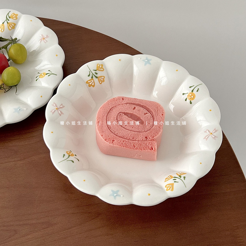 Miss Sugar Korean-Style Ins-Style Plates for Home Use, Beautiful Dinner Plates, Small Floral Salad Plates, High-Value Tableware Dishes