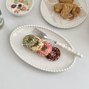 Miss Sugar Внешняя торговля Корейская ins Керамическая тарелка Жемчужная овальная тарелка Тарелка для завтрака Западная тарелка для послеобеденного чая Десертная тарелка