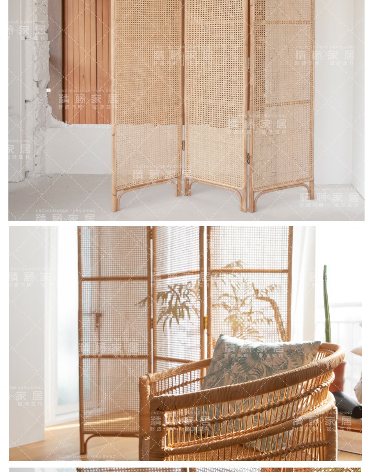 Jing Teng home IKEA phòng khách màn hình phân vùng màn hình trang trí đơn giản hiện đại B & B Inn Folding Rattan hiên - Màn hình / Cửa sổ vách ngăn phòng khách bằng gỗ