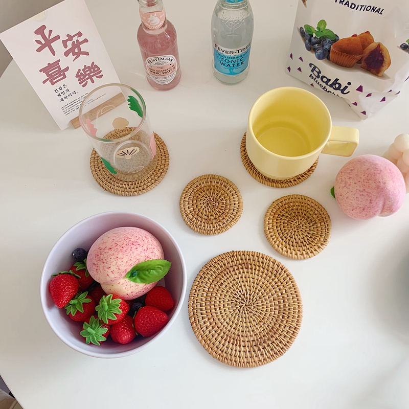ins the same handmade rattan teapot pad coaster support woven placemat table mat bowl mat plate mat insulation mat