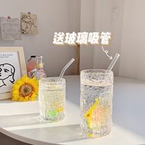 Send glass straw ins home minimalist day style hammer eye pattern glass water cup breakfast foreign wine glass juice milk
