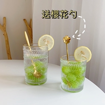 Send Cherry Blossom Spoon Sun Flower Relief Phnom Penh Glass Cup Juice Milk Drink Cup Ins Pen Holder Makeup Brush Barrel