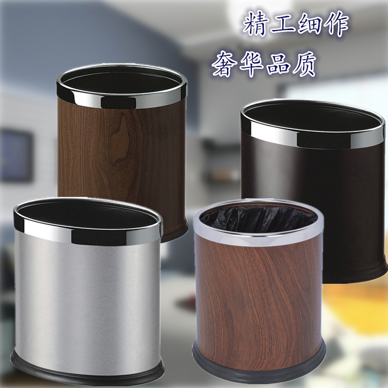 Stainless steel open cover oval round guest room trash can hotel club room double deck guest room bucket with pressure ring