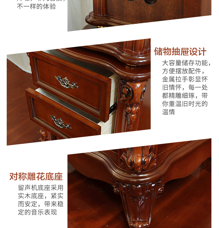Gramophone phòng khách retro loa lớn châu Âu đồng nguyên chất gỗ Bắc Âu cũ nhà cổ máy ghi âm vinyl hiện đại - Máy hát máy phát nhạc đĩa than