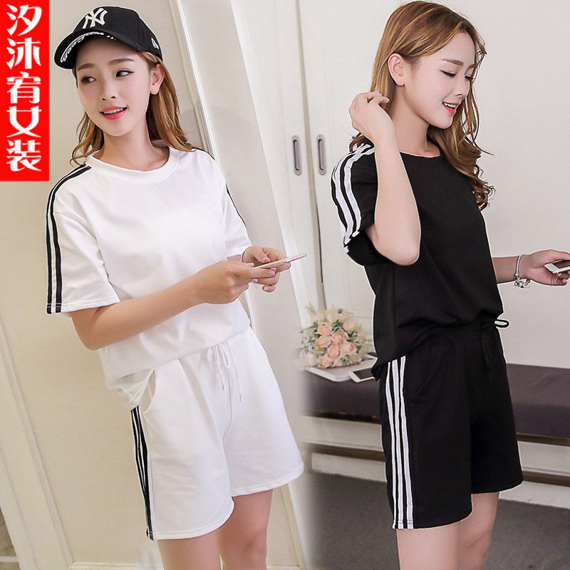 运动服套装女夏季2018韩版时尚学生宽松bf跑步休闲短袖短裤两件套