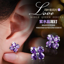 Temperament personality Korean joker simple hypoallergenic purple crystal 925 sterling silver earrings earrings