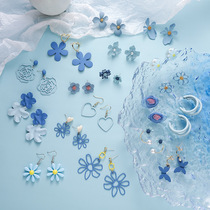 925 Silver Needle New Popular Haze Blue Earrings Net Red and Blue Earrings Simple Temperament Girl Joker Earrings