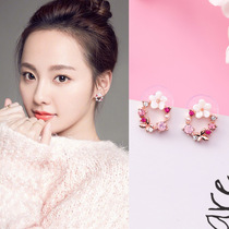 Silver Qianfang 925 Silver Needle Japanese Fresh Sweet Wreath Earrings Shell Girl Cute Butterfly Earrings Simple