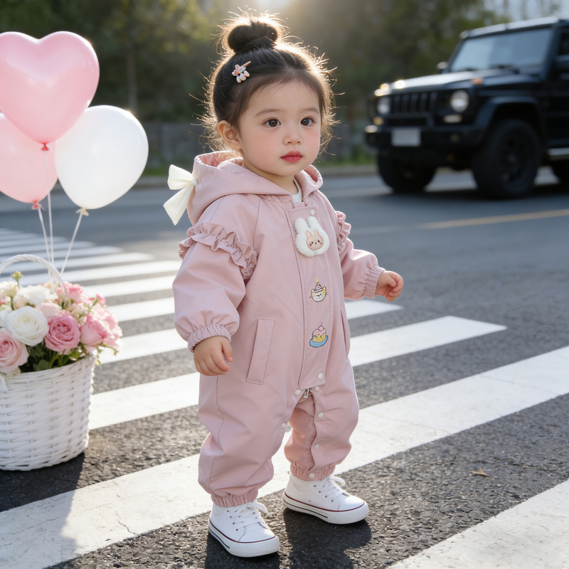 Baby Jumpsuit Spring Style for Girls, Outdoor Windbreaker Romper for Young Girls, Cute and Stylish Spring and Autumn Coat