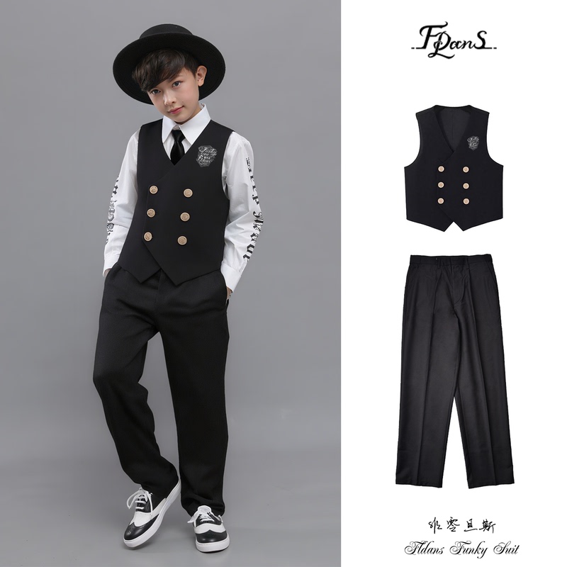 Non-Zero Dansi Kids Double-Row Gold Buckle Vest and Pants Children's Street Dance Popping Suit Locking Suit Non-Zero Dansi Kids Double-Row Gold Buckle Vest and Pants Children's Street Dance Popping Suit Locking Suit