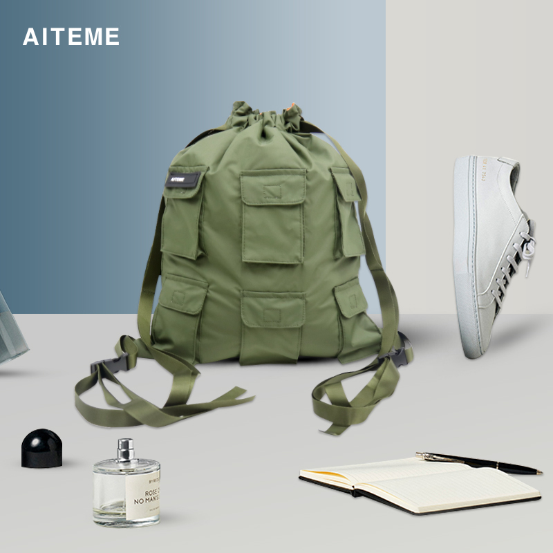 aiteme2021 neutral beam pocket draw rope single shoulder double shoulder double shoulder bag with light simple and large capacity bag wave