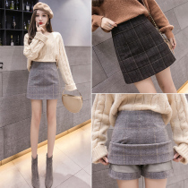 Anti-light plaid skirt wool culottes short skirts womens autumn and winter 2019 new high waist bag hip a-line skirt skirt tide