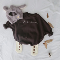 Korean custom baby bat sleeve one-piece baby spring and autumn cotton triangle climbing suit Hayi INS wind childrens clothing trend