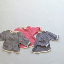 INS Korea same spring and autumn thin baby stripe edged T-shirt men and women baby Joker long sleeve round neck base shirt