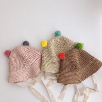 INS South Korea same children cute ball ball straw hat male and female baby sunshade cap baby Summer fishermans hat