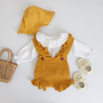 2021INS female baby spring and autumn baby Princess ruffle shoulder strap one-piece shorts knitted strap shorts