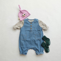 2021 Spring and Autumn Korea same childrens clothing men and women baby denim pants jumpsuit