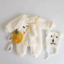 INS winter men and women Baby plus velvet thickened foreign jumpsuit baby lamb hair warm coat outside clothing