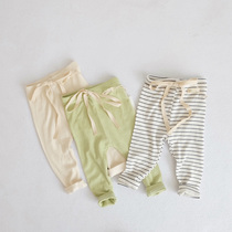 INS Korea same spring and autumn baby thread elastic leggings men and women Baby simple and comfortable Joker pants