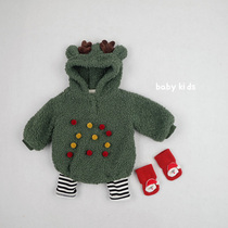 INS winter plus velvet thick cute Christmas men and women Baby climbing clothes baby ball ball bag fart conjoined