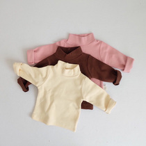INS Korea same baby T-shirt men and women baby inside base shirt solid color cotton half high collar long sleeve top