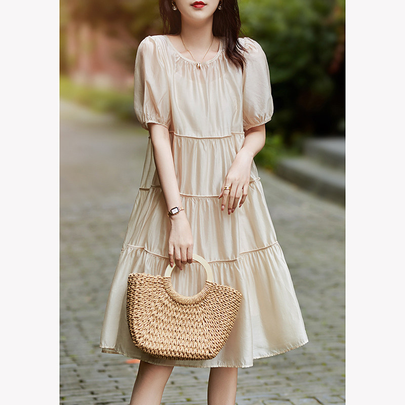 Faffodie woman gentle wind thin style long dress superior sense Little crowddesign temperament Thin Sky Silk Ocean Dress Summer