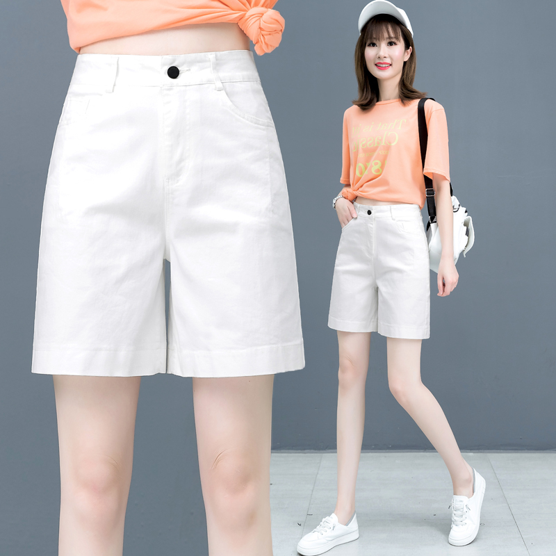 High-End Pure Cotton White Denim Shorts for Women, Summer New Style, Loose Fit, Slimming A-Line Thin Straight Mid-Length Shorts