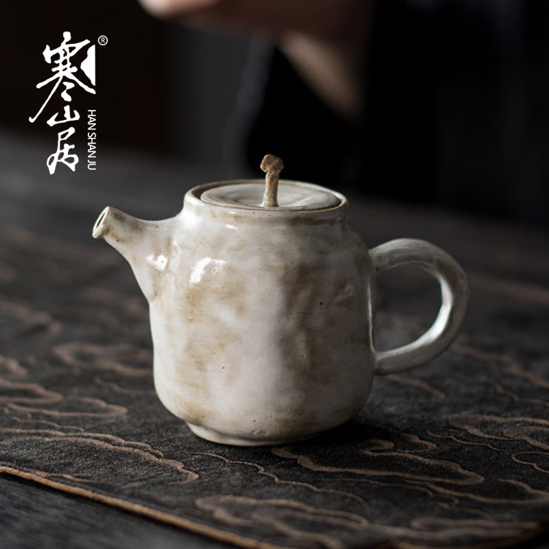 Hanshanju pure handmade pottery teapot Japanese-style Zen small bubble pot rough pottery hand-held pot wood-fired ceramic craftsman teapot