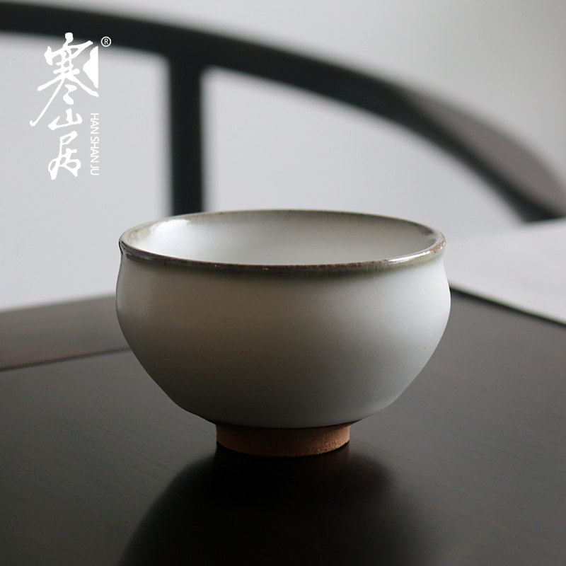 Cold Mountain Residence Ru White Glaze Coarse Pottery Master's Cup Ru Kiln Ceramic Personal Cup Handmade Tea Chigong Fu Tea With Tea Drinking Cup