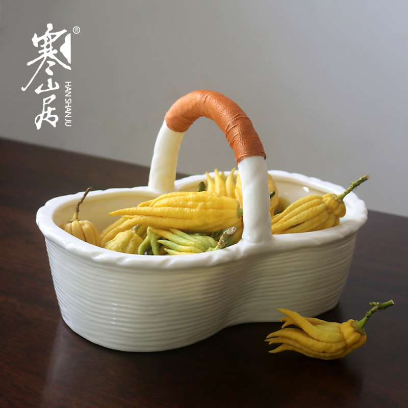Cold Mountain Residence Jade White Porcelain Water Fruit Basket Ceramic Tiliang Fruit Basin Chinese Clear For Fruit Basket Tea Table Fruits Pan Fields Garden Wind Basket