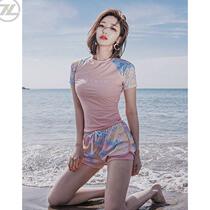 Hot spring bathing suit 2020 new swimsuit female conservative student belly cover thin two-piece set long-sleeved conservative section South Korea