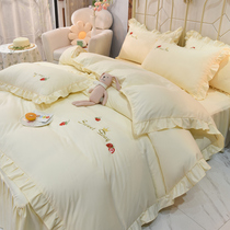Light Extravagant Embroidered All-cotton Bed Skirt Four Pieces Princess Wind Quilt Cover Lace Pure Cotton Girl Dorm Room Naked sleeping Han version Pure color