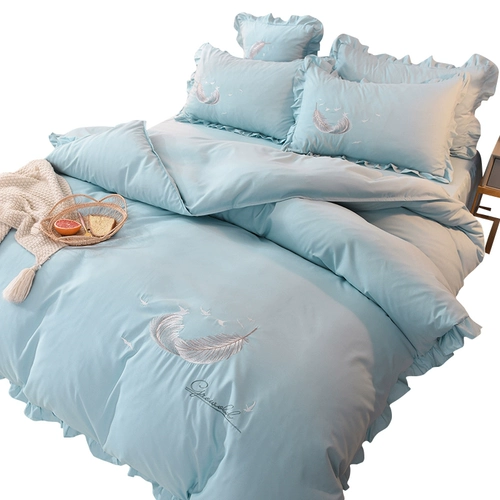 Комплект, нескользящий хлопковый пододеяльник для принцессы, легкий роскошный стиль, с вышивкой, 4 предмета, простой и элегантный дизайн