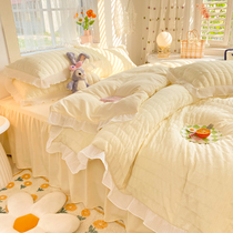 Han Style Net Red All Season Style Bed Skirt Four Sets Full Cotton Princess Wind Pure Cotton Student Bed Pure color Little Wonder Woman Fresh