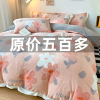 Бархатные джинсы с начесом для матери и ребенка, флисовый комплект, двусторонний коралловый бархатный удерживающий тепло зимний пододеяльник, 4 предмета