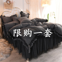 Net red Korean version duvet cover bed cover bed skirt four-piece set with apron bed cover pure cotton simple princess style