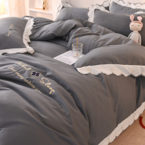 Korean lace cotton quilt set Four-piece set Princess style naked bed sheet cover cotton dormitory girl heart