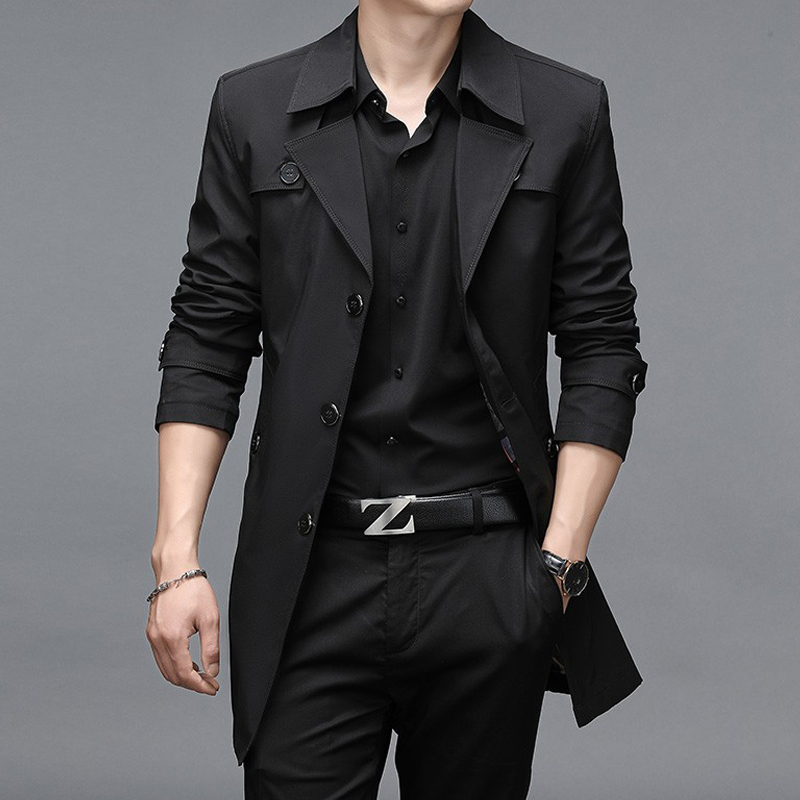 Fall men's casual jacket jacket men's 2021 new free ironing pure color handsome men's spring and autumn medium long version of the wind