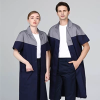 Лабораторный халат с короткими рукавами [серо-голубая блокировка цвета]