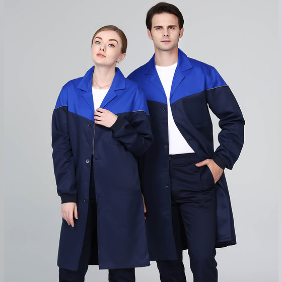 Work clothes, long coat, men's long labor protection clothing, four-season stain-resistant and wear-resistant, moving work clothes, blue short-sleeved coat, smock