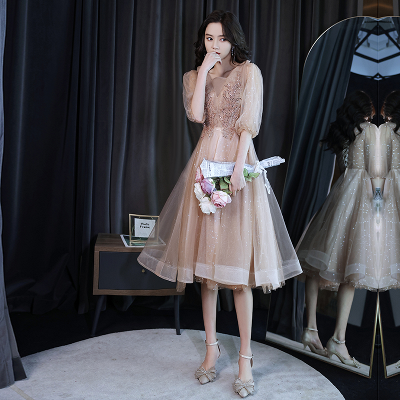 Evening dress, skirt, advanced bridesmaid dress, champagne color, 2022 collection, high-quality style Evening dress, skirt, advanced bridesmaid dress, champagne color, 2022 collection, high-quality style