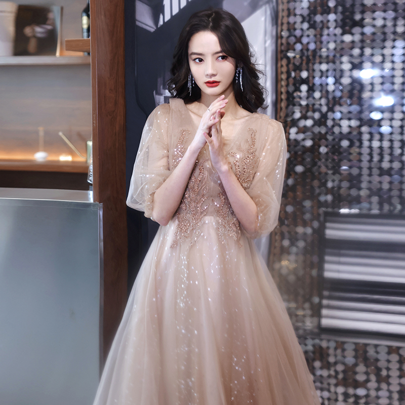 Evening dress, skirt, advanced bridesmaid dress, champagne color, 2022 collection, high-quality style Evening dress, skirt, advanced bridesmaid dress, champagne color, 2022 collection, high-quality style