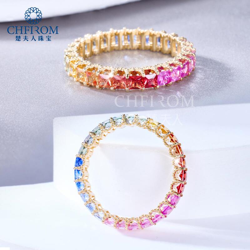 18K Gold Natural Colored Sapphire Ring, Rainbow Donut Ring, Full Circle Colored Sapphire Ring, Colorful Women's Ring