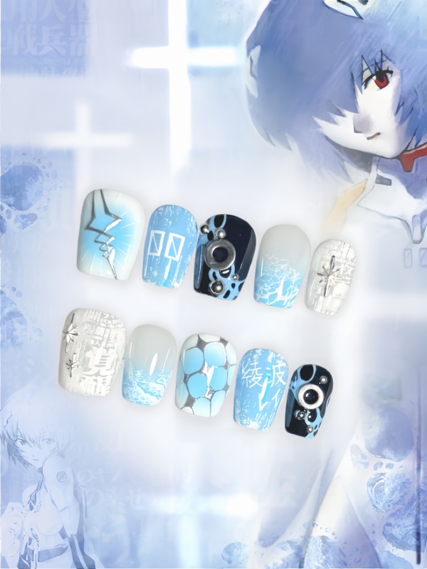 Huhu-Evangelion Eva Ayanami Rei Hand-Painted Light Pain Nail Art Impression Nails Huhu-Evangelion Eva Ayanami Rei Hand-Painted Light Pain Nail Art Impression Nails