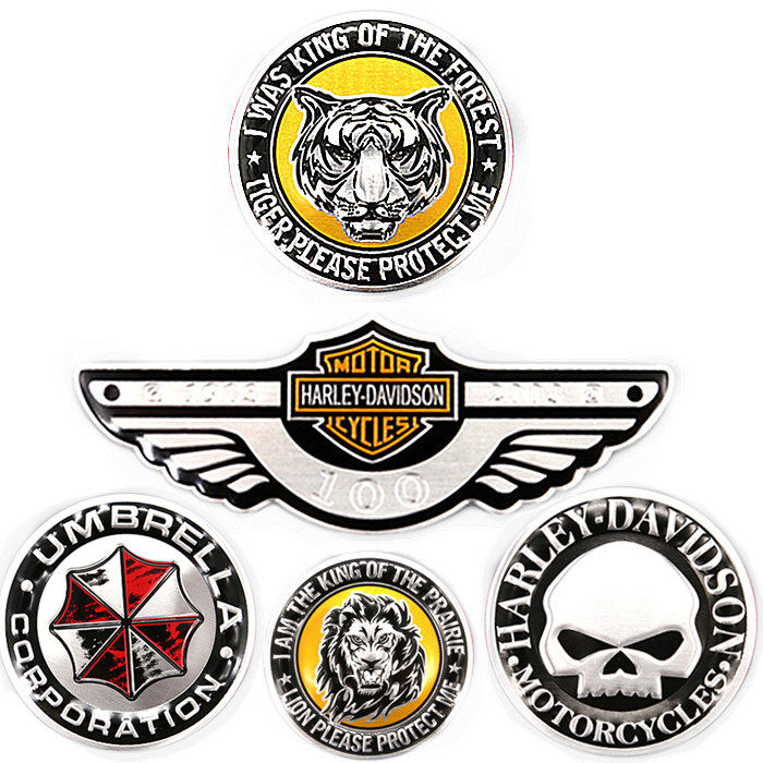 Locomotive car decoration body metal sticker eagle tiger lion three-dimensional decal round aluminum label