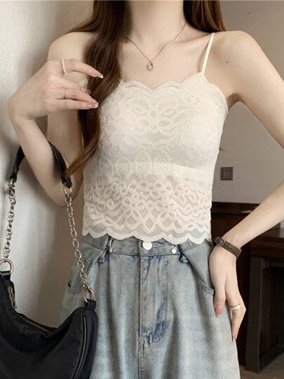 Lace camisole with breast pads for women's summer outer wear 2025 new style tube top and beautiful back bra all-in-one anti-exposure top