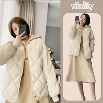 Korean style pregnant womens winter hooded sweatshirt dress suit fashionable autumn and winter style thickened warm cotton two-piece set