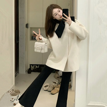 Pregnant women spring small fragrant coat 2024 new fashion rich daughter woolen coat mid-length a-line windbreaker