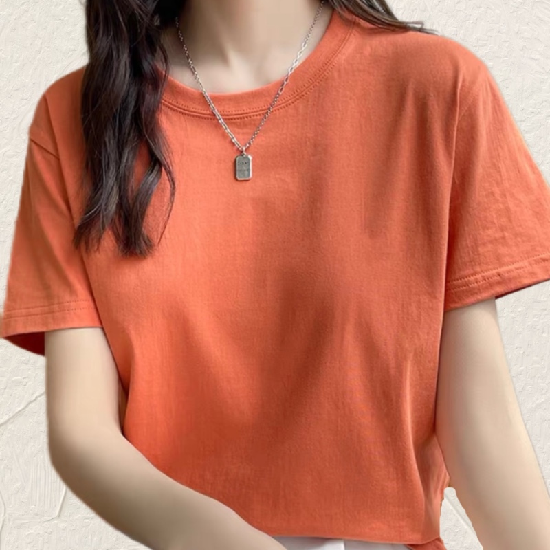 2026 Summer New Style Regular Shoulder Pure Cotton Short Sleeve T-Shirt for Women, Short Solid Color Versatile Round Neck Half Sleeve Base Shirt Trendy